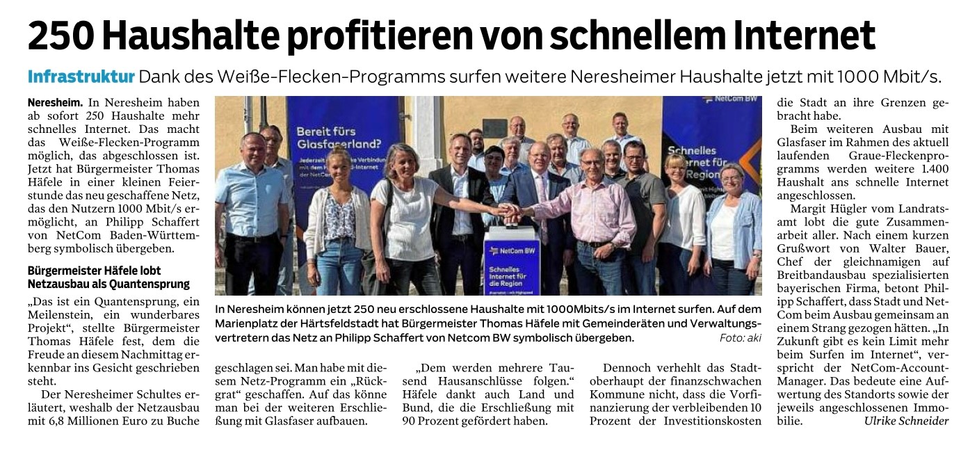 250 Haushalte profitieren von schnellem Internet