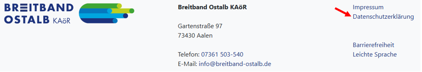 Datenschutzerklärung in der Fußzeile Link zur Datenschutzerklärung